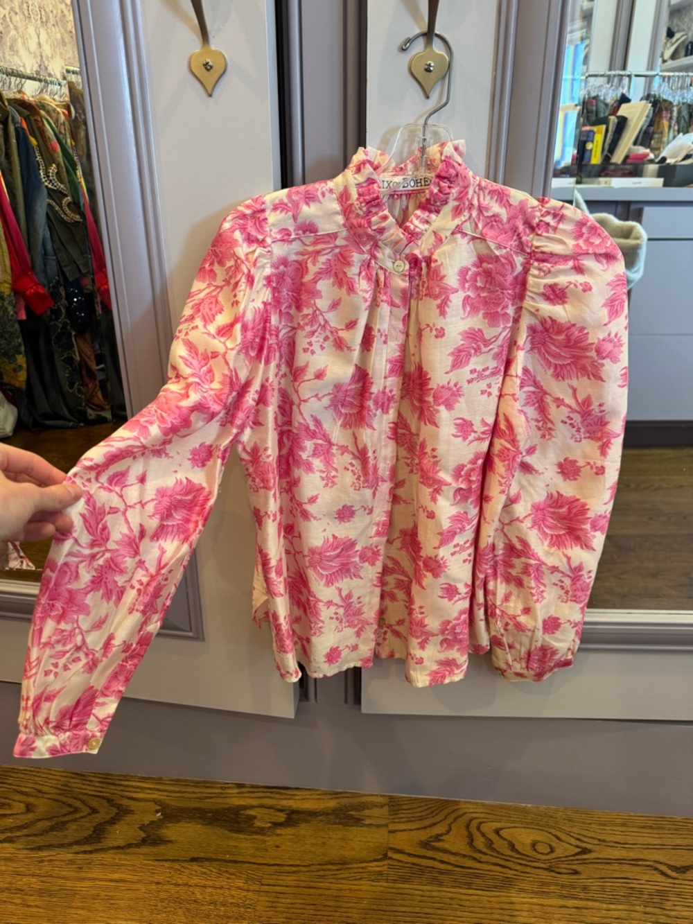Alix Of Bohemia Cream Blouse with Pink Floral Print